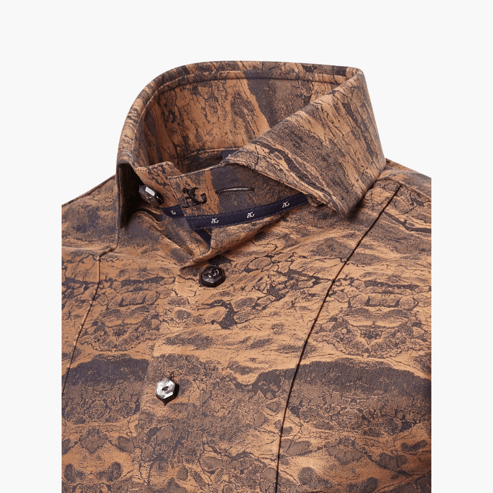 Brown Cotton Landscape Mason Shirt - Angelo Galasso - Luxury Italian Menswear London