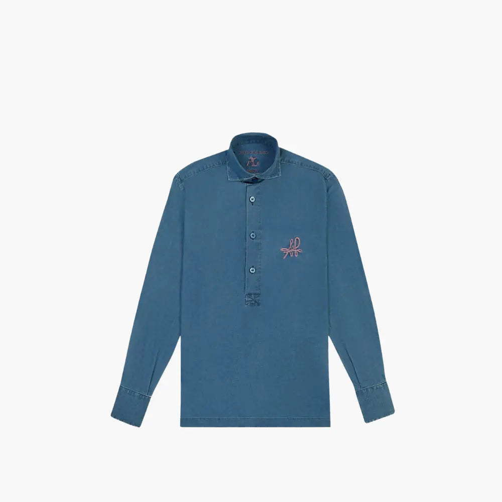 Light Blue Signature Denim Mason Polo - Angelo Galasso - Luxury Italian Menswear London