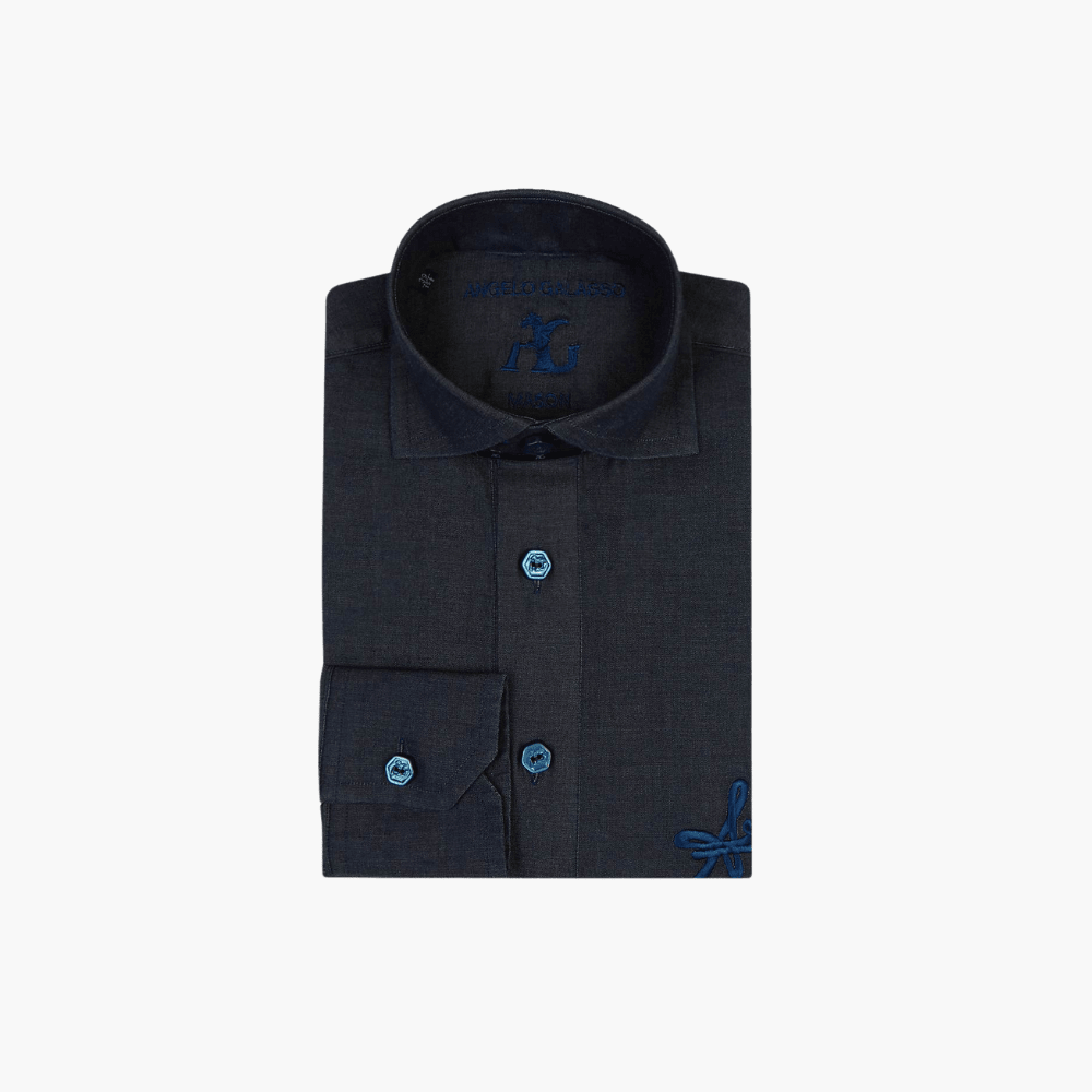 Blue Signature Denim Mason Polo - Angelo Galasso - Luxury Italian Menswear London
