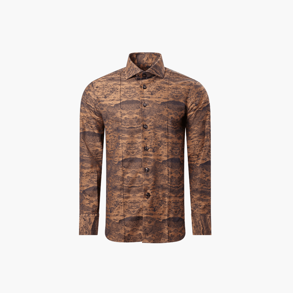 Brown Cotton Landscape Mason Shirt - Angelo Galasso - Luxury Italian Menswear London