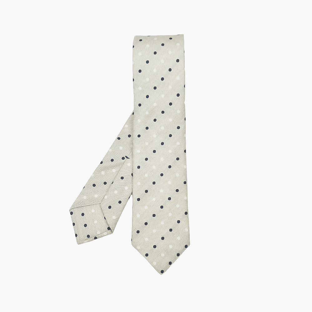 Beige Polka Dot Tie - Angelo Galasso - Luxury Italian Menswear London
