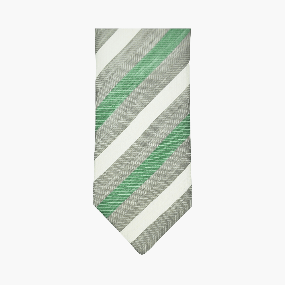 Green & White Regimental Tie - Angelo Galasso - Luxury Italian Menswear London