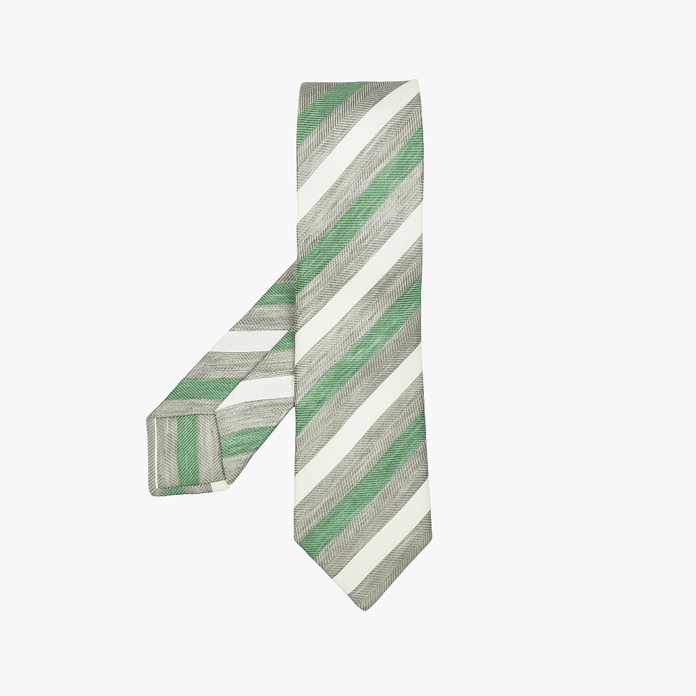Green & White Regimental Tie - Angelo Galasso - Luxury Italian Menswear London