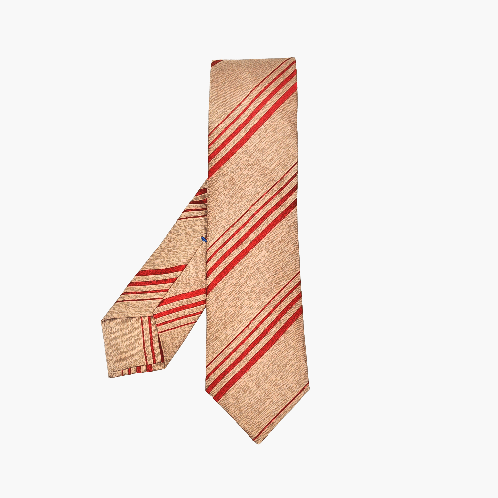 Beige & Red Regimental Tie - Angelo Galasso - Luxury Italian Menswear London