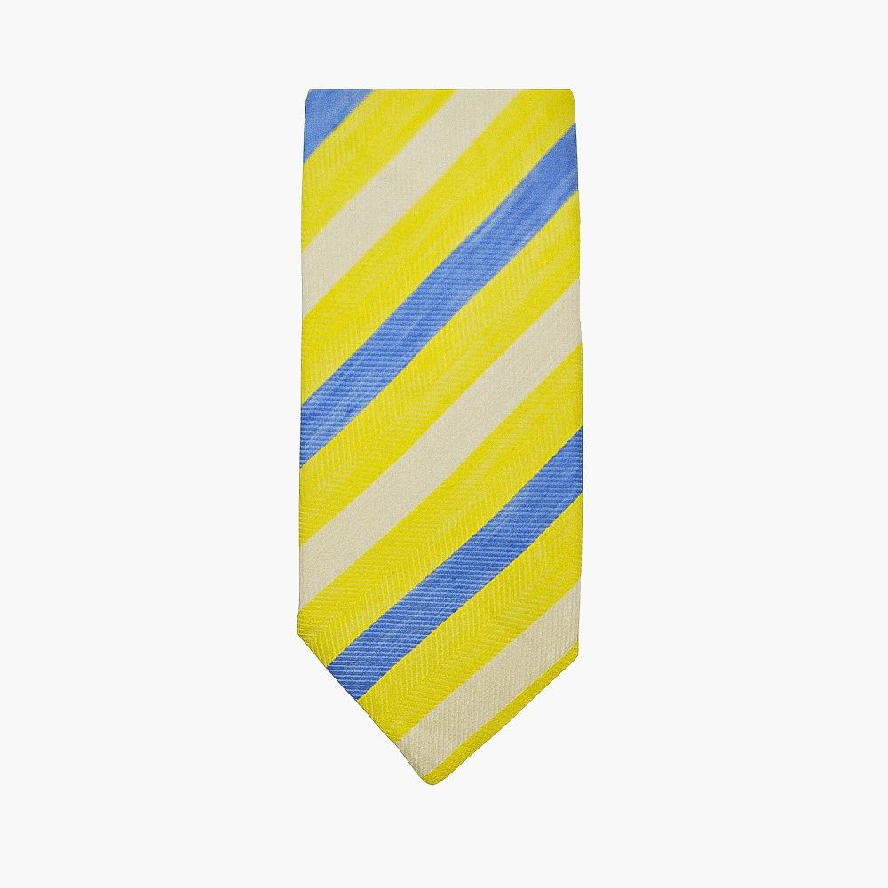 Blue & Yellow Striped Tie - Angelo Galasso - Luxury Italian Menswear London