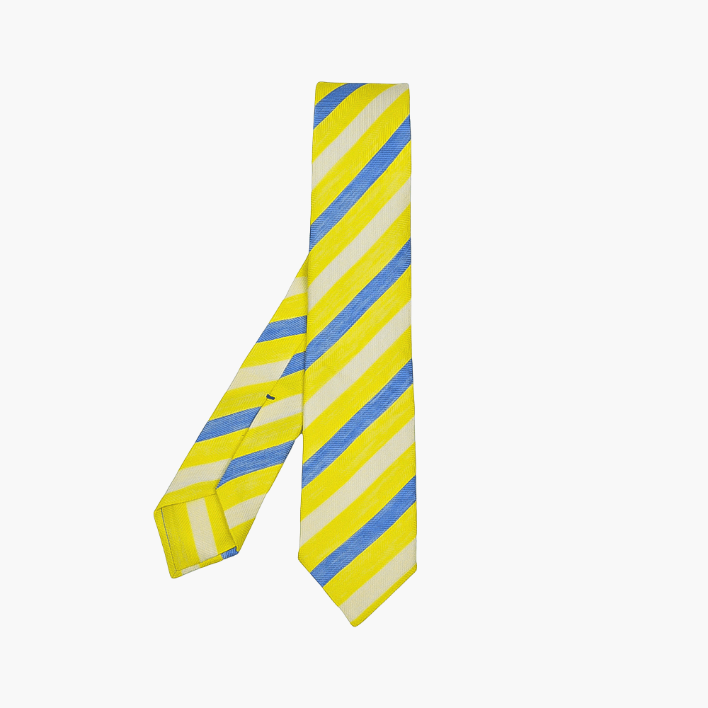 Blue & Yellow Striped Tie - Angelo Galasso - Luxury Italian Menswear London