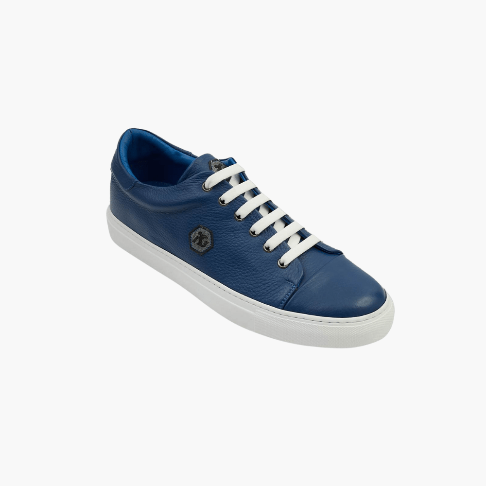 Blue Deer Leather Trainers - Angelo Galasso - Luxury Italian Menswear London