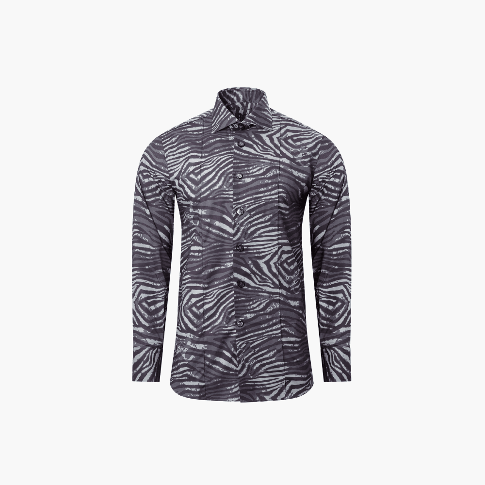 Grey Tiger Print Italia Shirt - Angelo Galasso - Luxury Italian Menswear London