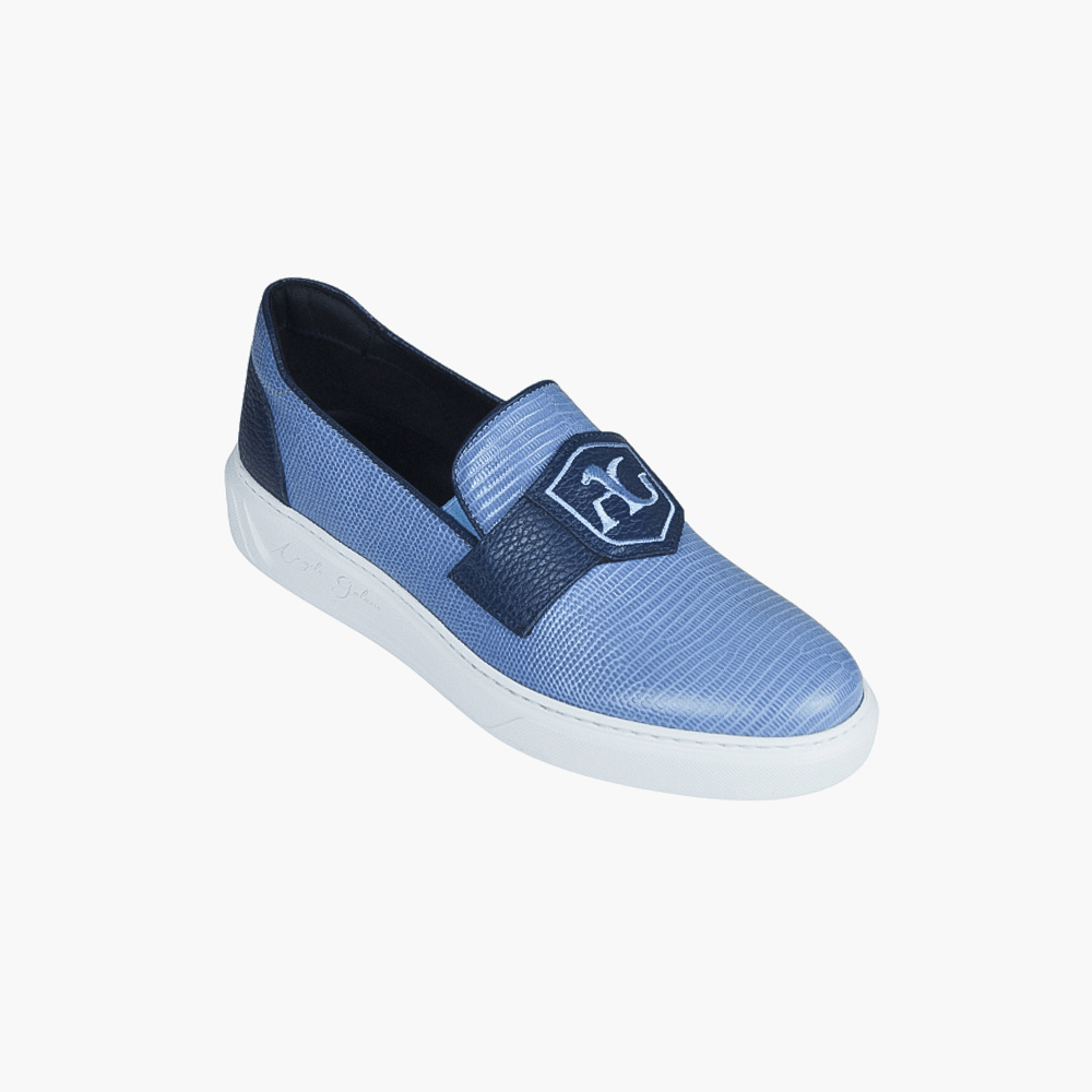 Blue & Celeste Calf Leather Slip-on Shoes - Angelo Galasso - Luxury Italian Menswear London