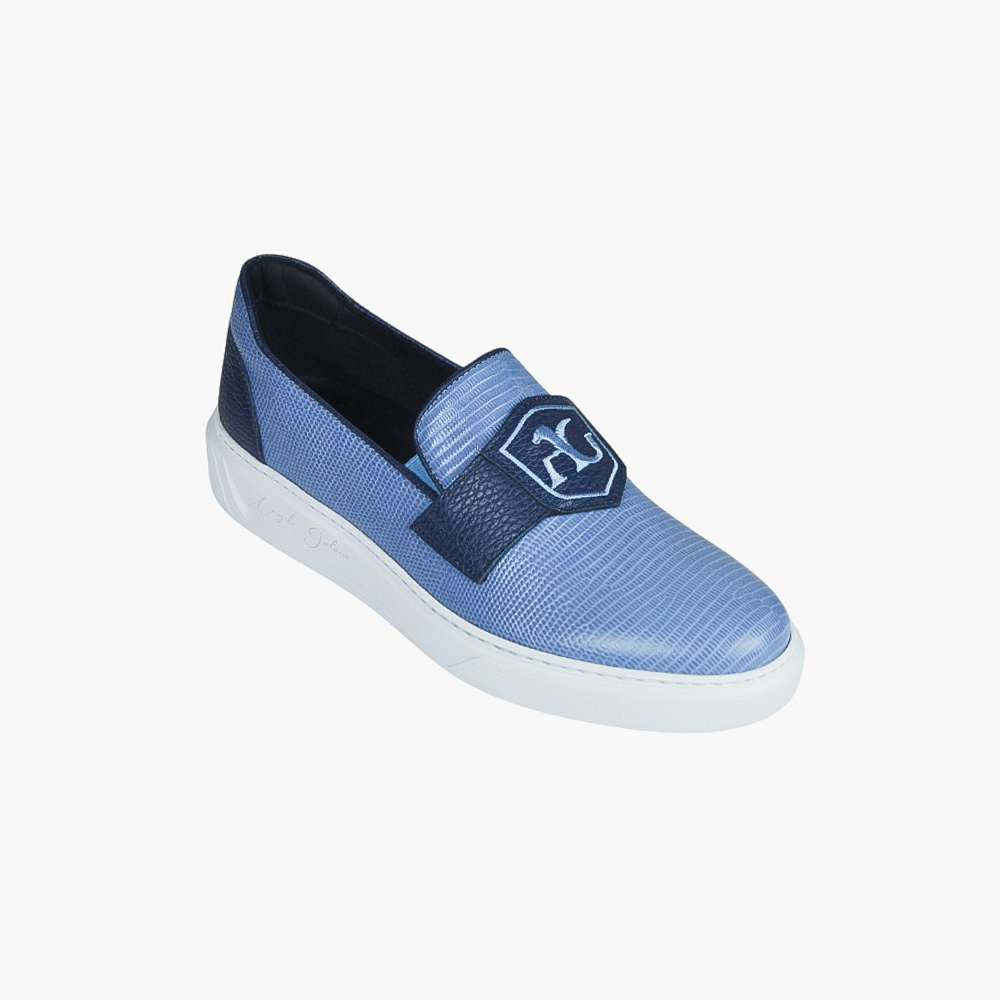 Blue & Celeste Calf Leather Slip-on Shoes - AG24WSCAF03