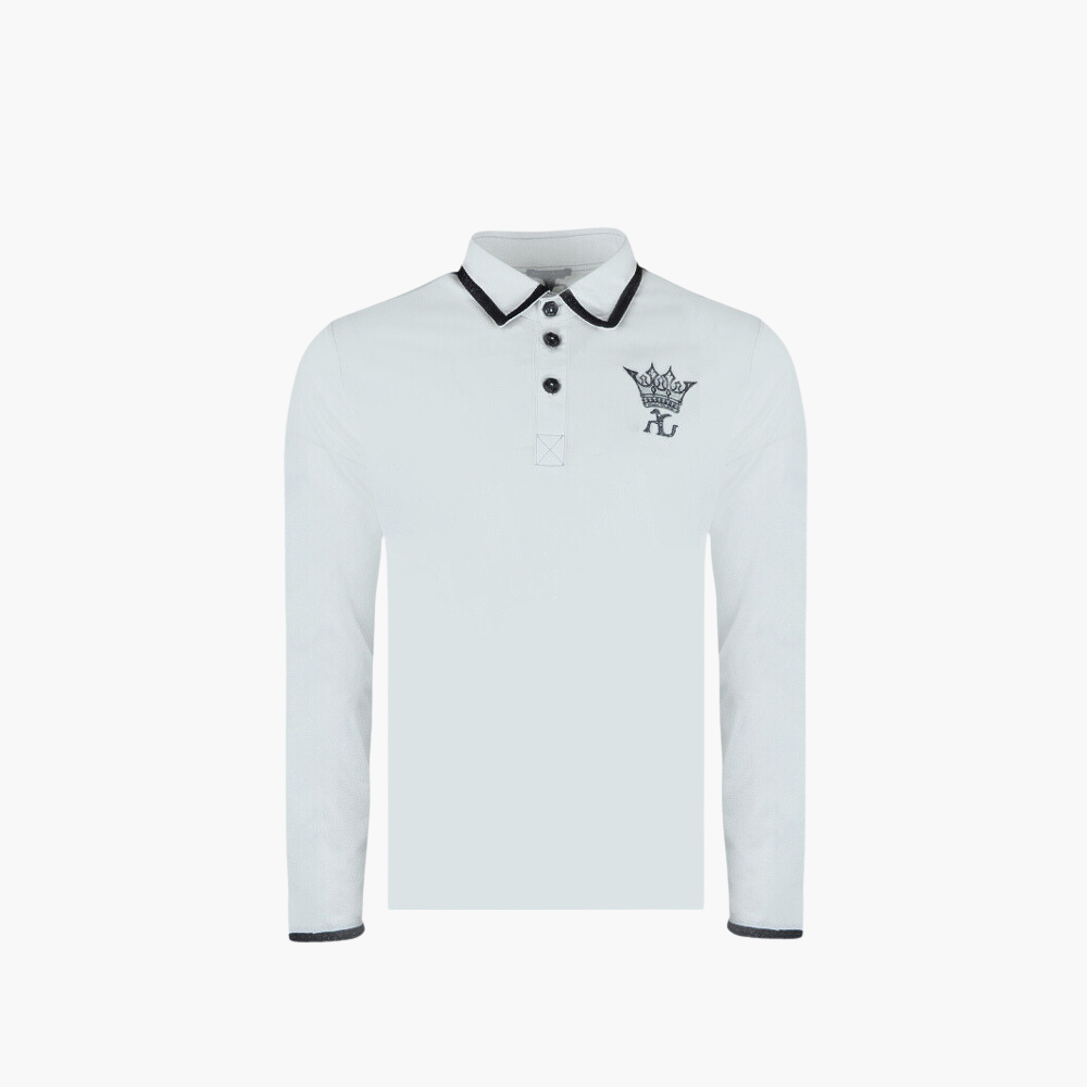 White Crown Long-Sleeve Frisee Polo -