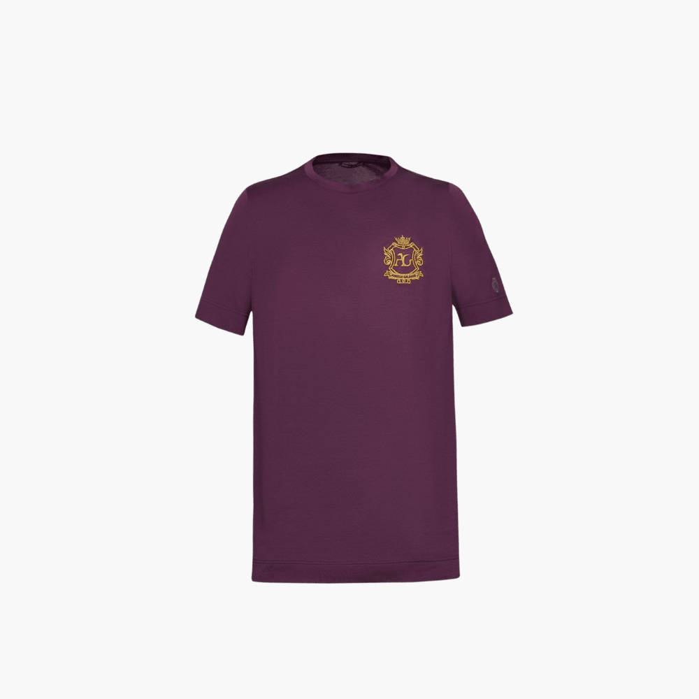 Burgundy & Gold Cotton Shield T-Shirt - Angelo Galasso - Luxury Italian Menswear London