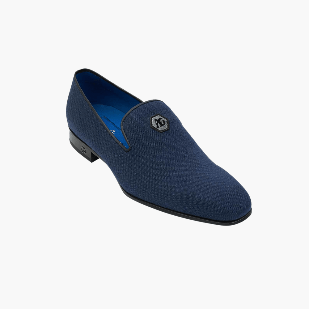 Navy Blue Summer Canvas Slip On - Angelo Galasso - Luxury Italian Menswear London