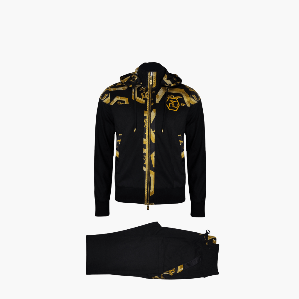 Black & Bronze Custom Printed Silk Tracksuit - Angelo Galasso - Luxury Italian Menswear London