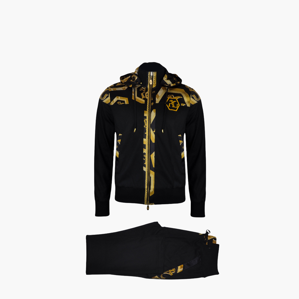 Black & Bronze Custom Printed Silk Tracksuit - AG22W0TRA03