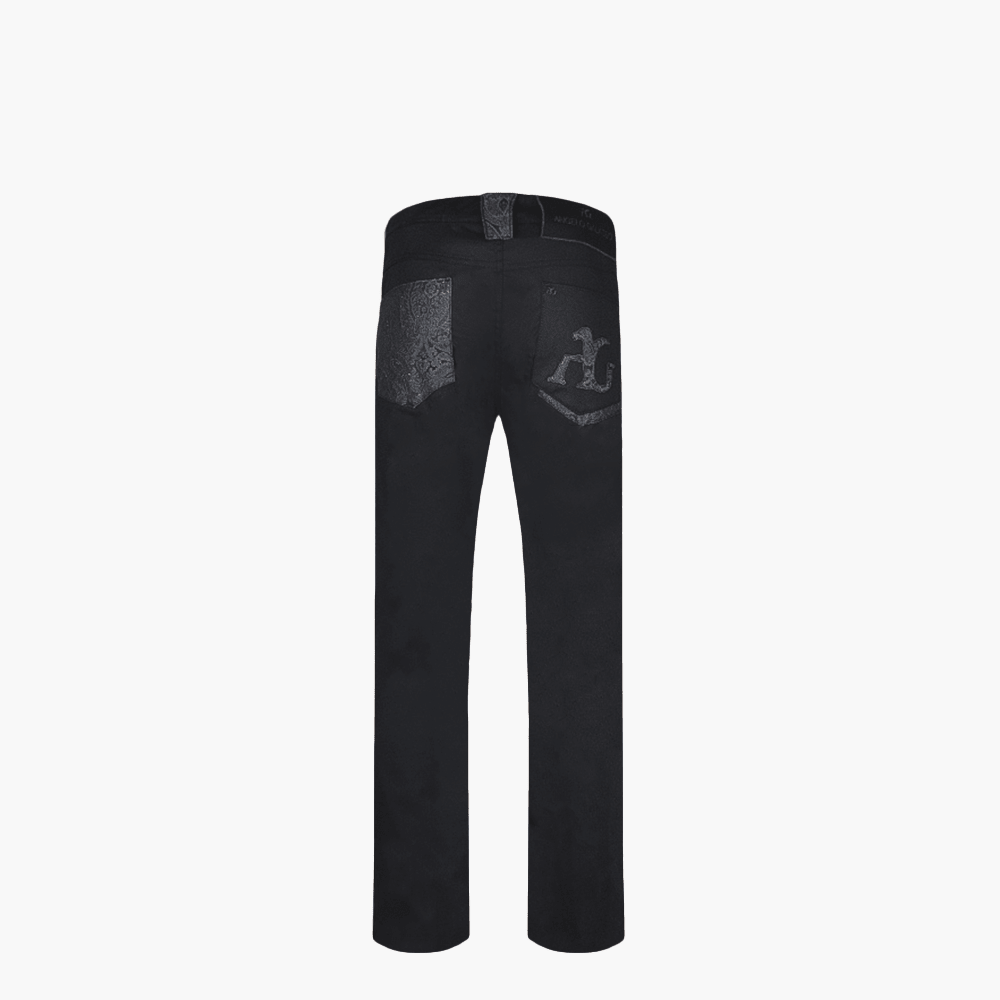 Black Jeans with AG Paisley Details - Angelo Galasso - Luxury Italian Menswear London