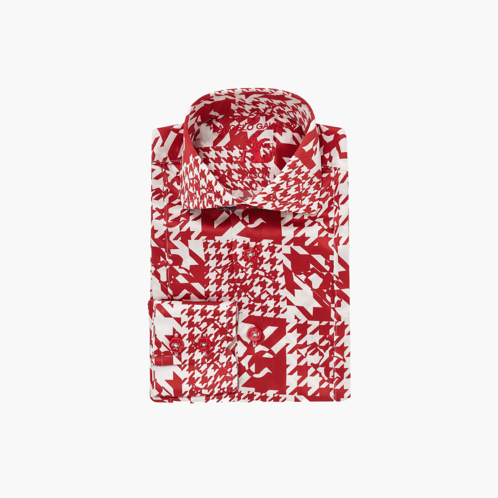 Red Silk Houndstooth Mason Shirt - Angelo Galasso - Luxury Italian Menswear London