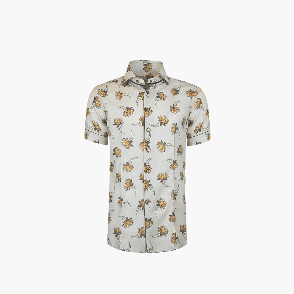 Brown Floral Short Sleeves Shirt - Angelo Galasso - Luxury Italian Menswear London