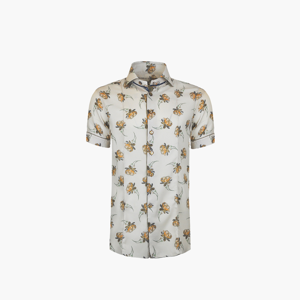 Brown Floral Short Sleeves Shirt