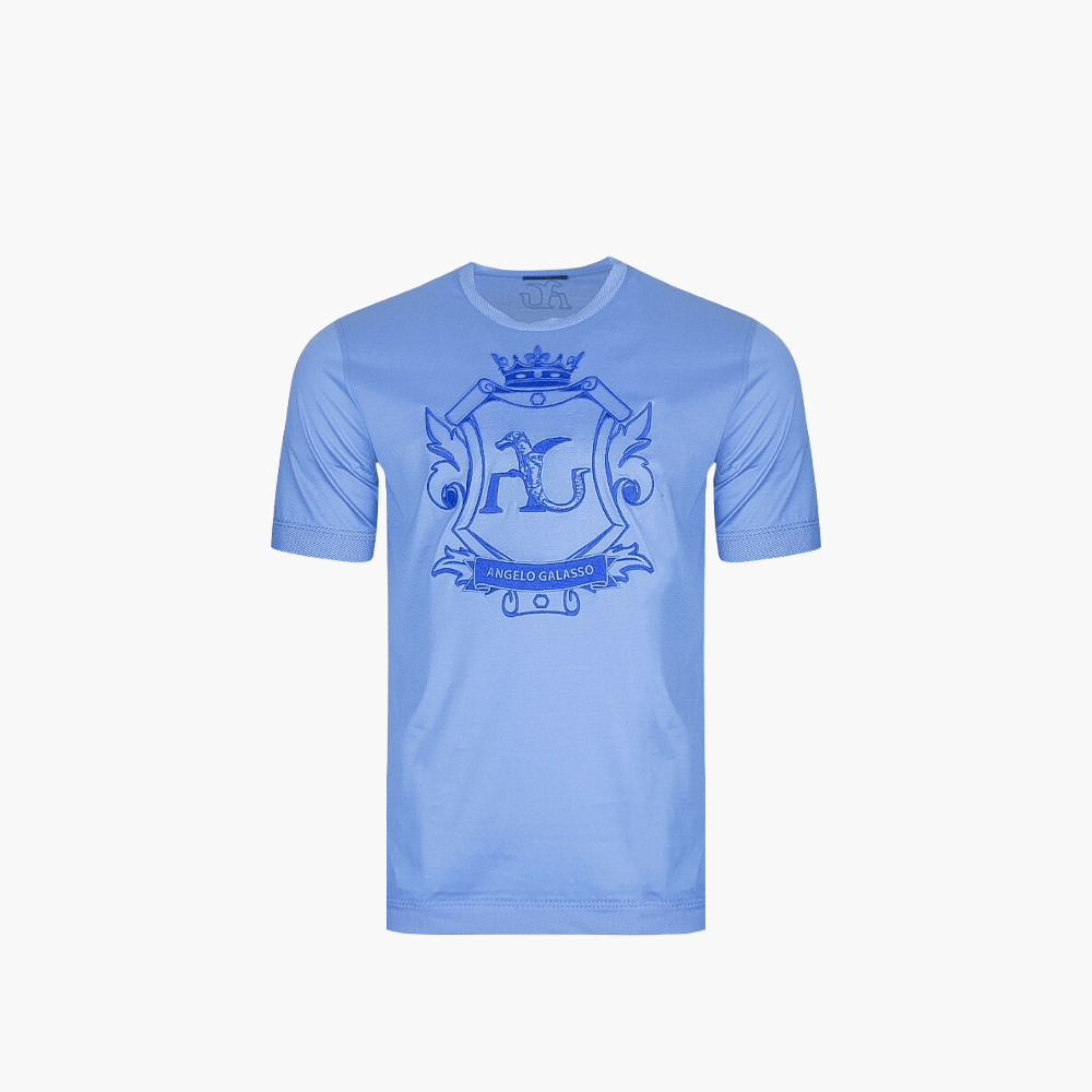 Light Blue Shield T-Shirt - Angelo Galasso - Luxury Italian Menswear London