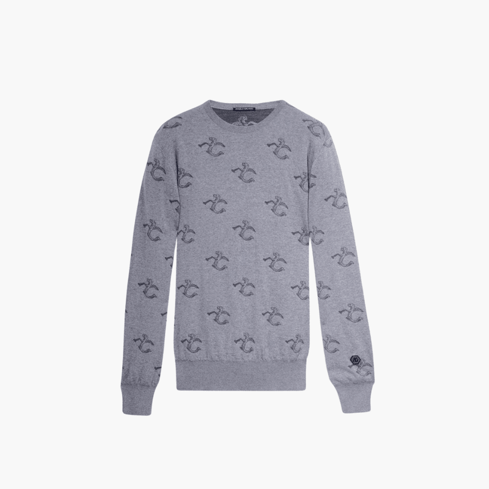 Grey Wool & Cashmere Monogram C-Neck - Angelo Galasso - Luxury Italian Menswear London