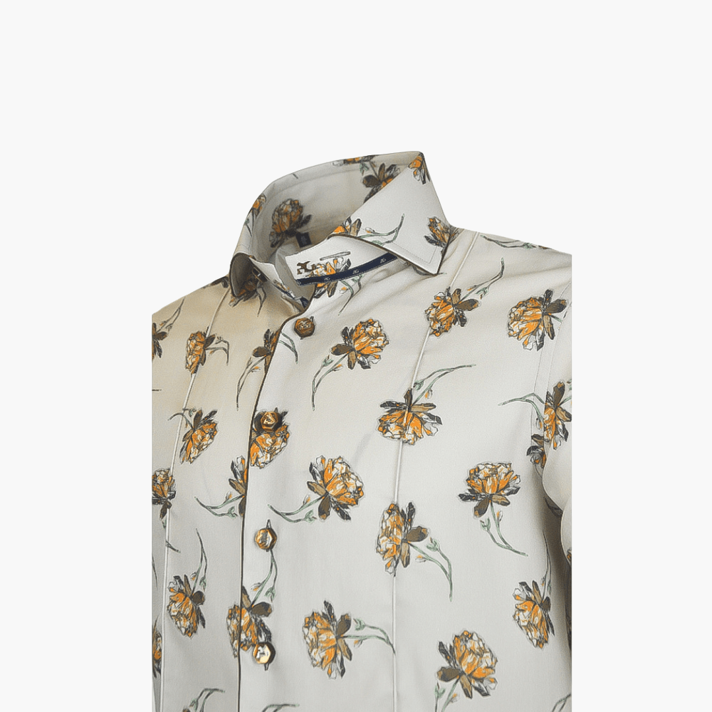 Brown Floral Short Sleeves Shirt - Angelo Galasso - Luxury Italian Menswear London