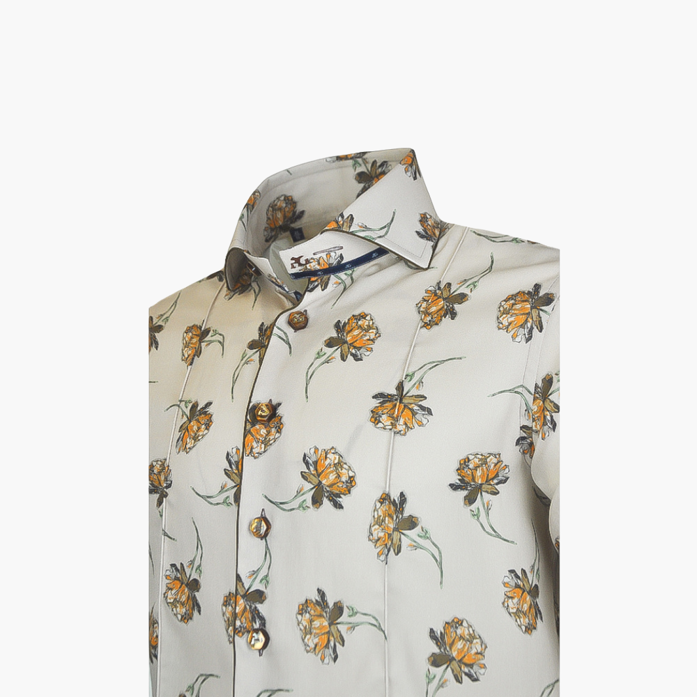 Brown Floral Short Sleeves Shirt