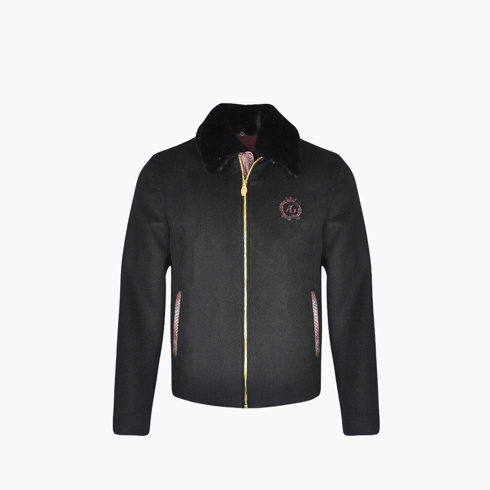Black Cashmere Python Jacket with Mink Fur Collar - Angelo Galasso - Luxury Italian Menswear London