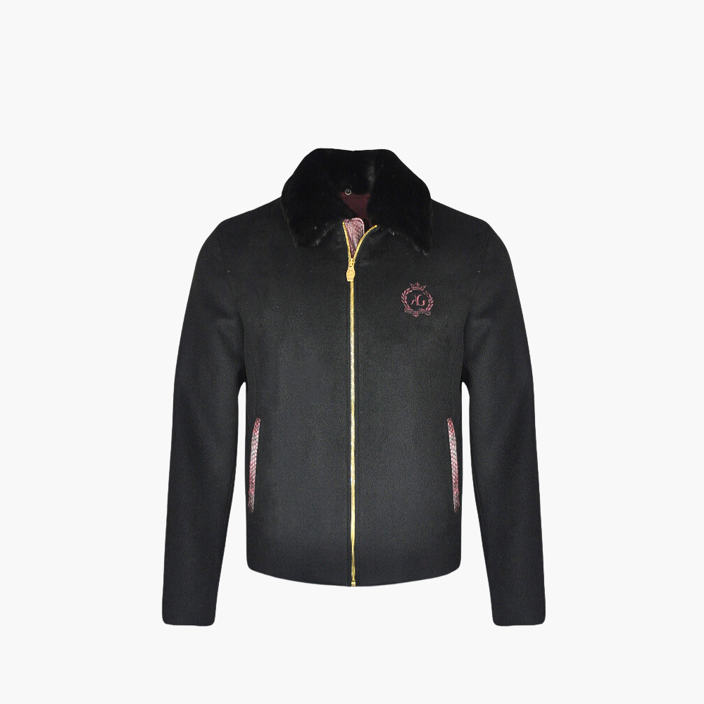 Black Cashmere Python Jacket with Mink Fur Collar