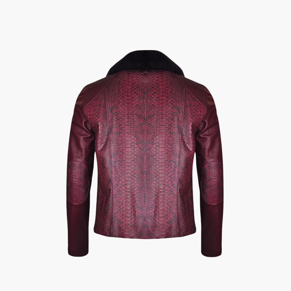 Burgundy Python & Leather Jacket with Mink Fur Collar - Angelo Galasso - Luxury Italian Menswear London