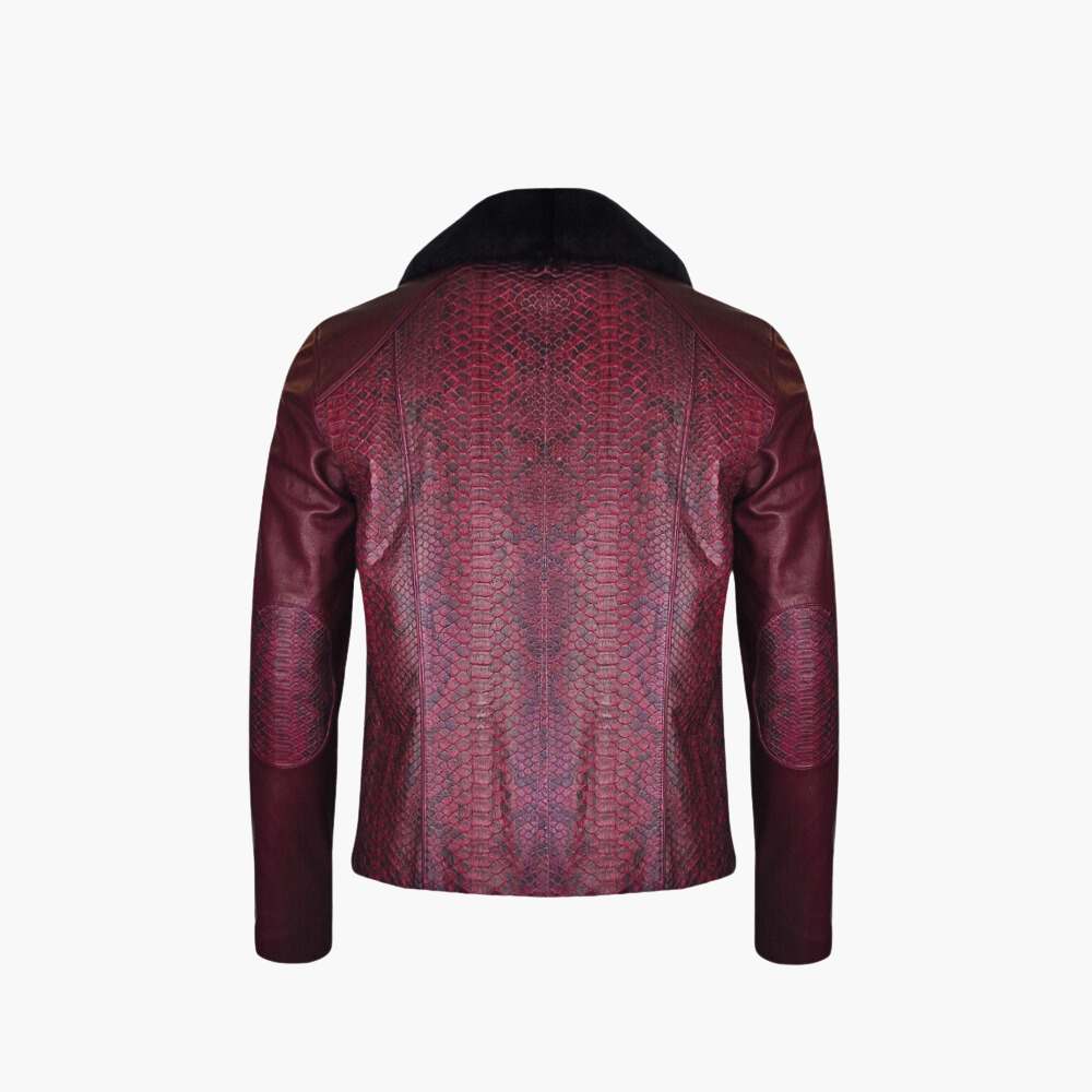 Burgundy Python & Leather Jacket with Mink Fur Collar