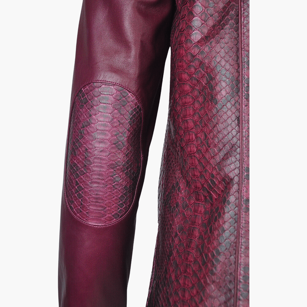 Burgundy Python & Leather Jacket with Mink Fur Collar - Angelo Galasso - Luxury Italian Menswear London