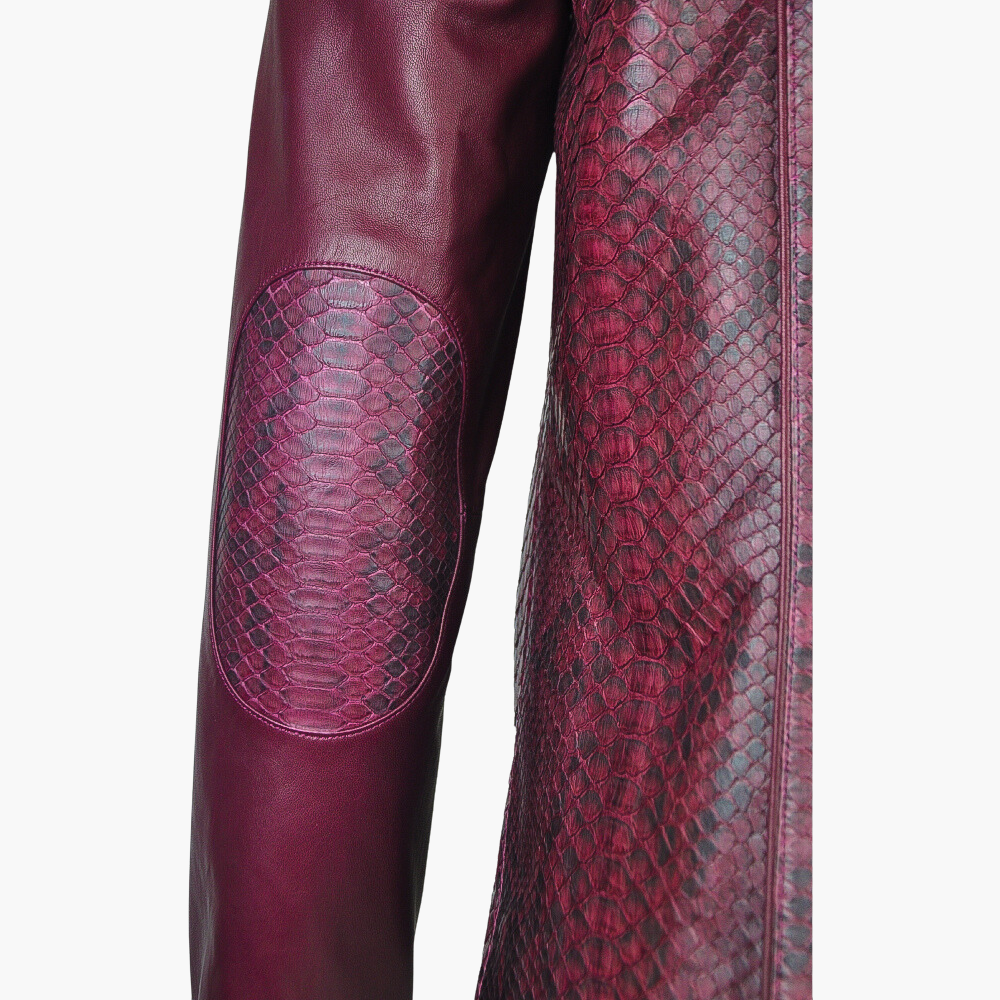 Burgundy Python & Leather Jacket with Mink Fur Collar