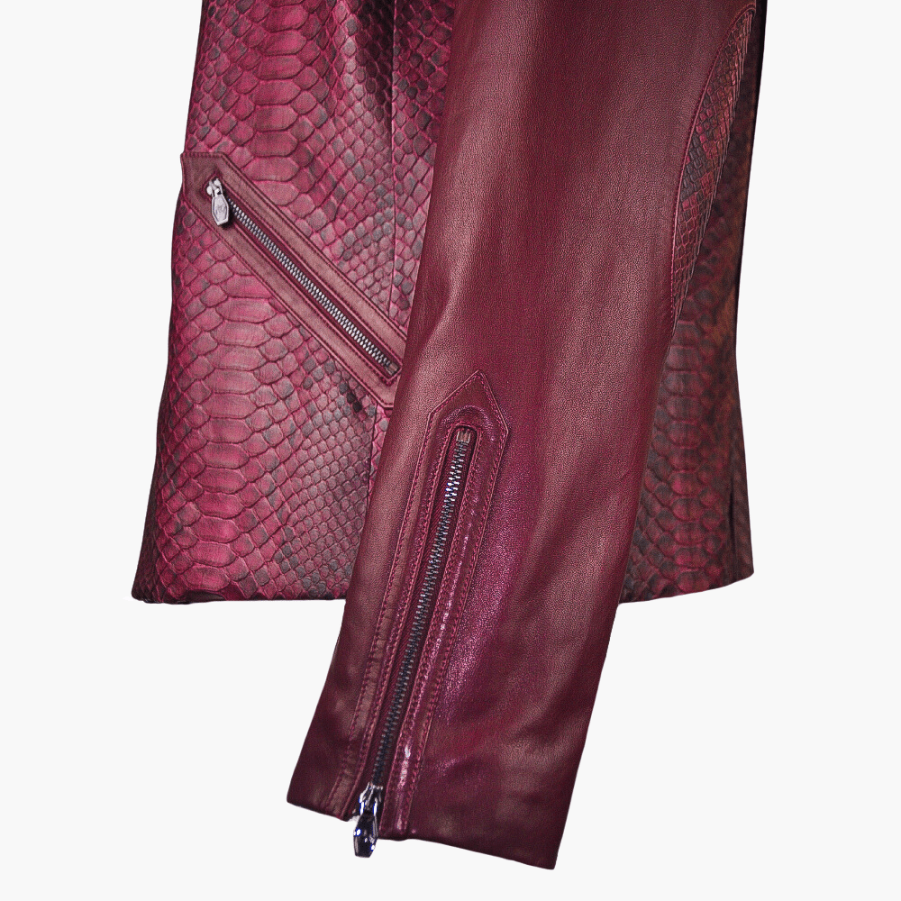 Burgundy Python & Leather Jacket with Mink Fur Collar - Angelo Galasso - Luxury Italian Menswear London