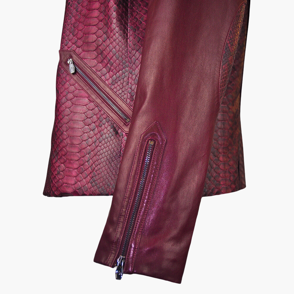 Burgundy Python & Leather Jacket with Mink Fur Collar