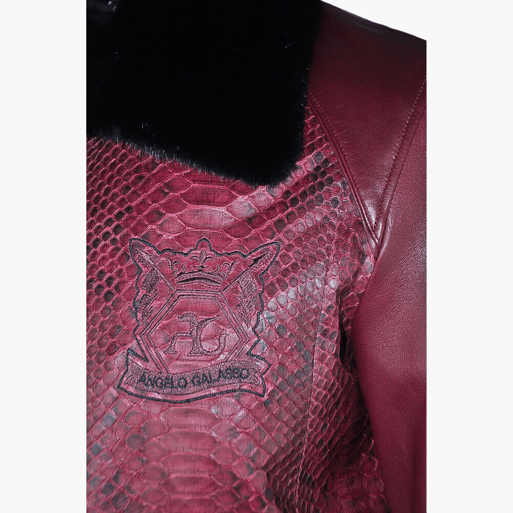Burgundy Python & Leather Jacket with Mink Fur Collar - Angelo Galasso - Luxury Italian Menswear London