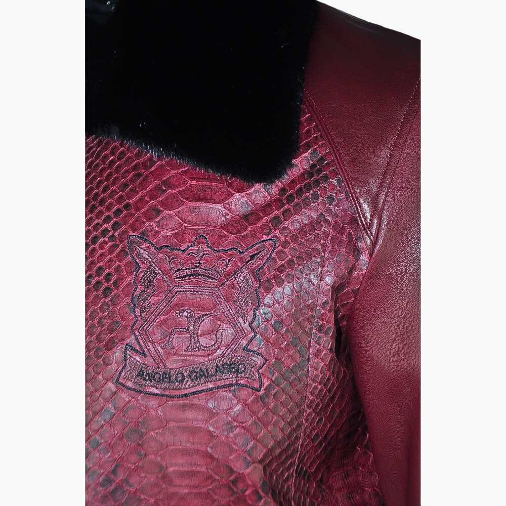 Burgundy Python & Leather Jacket with Mink Fur Collar
