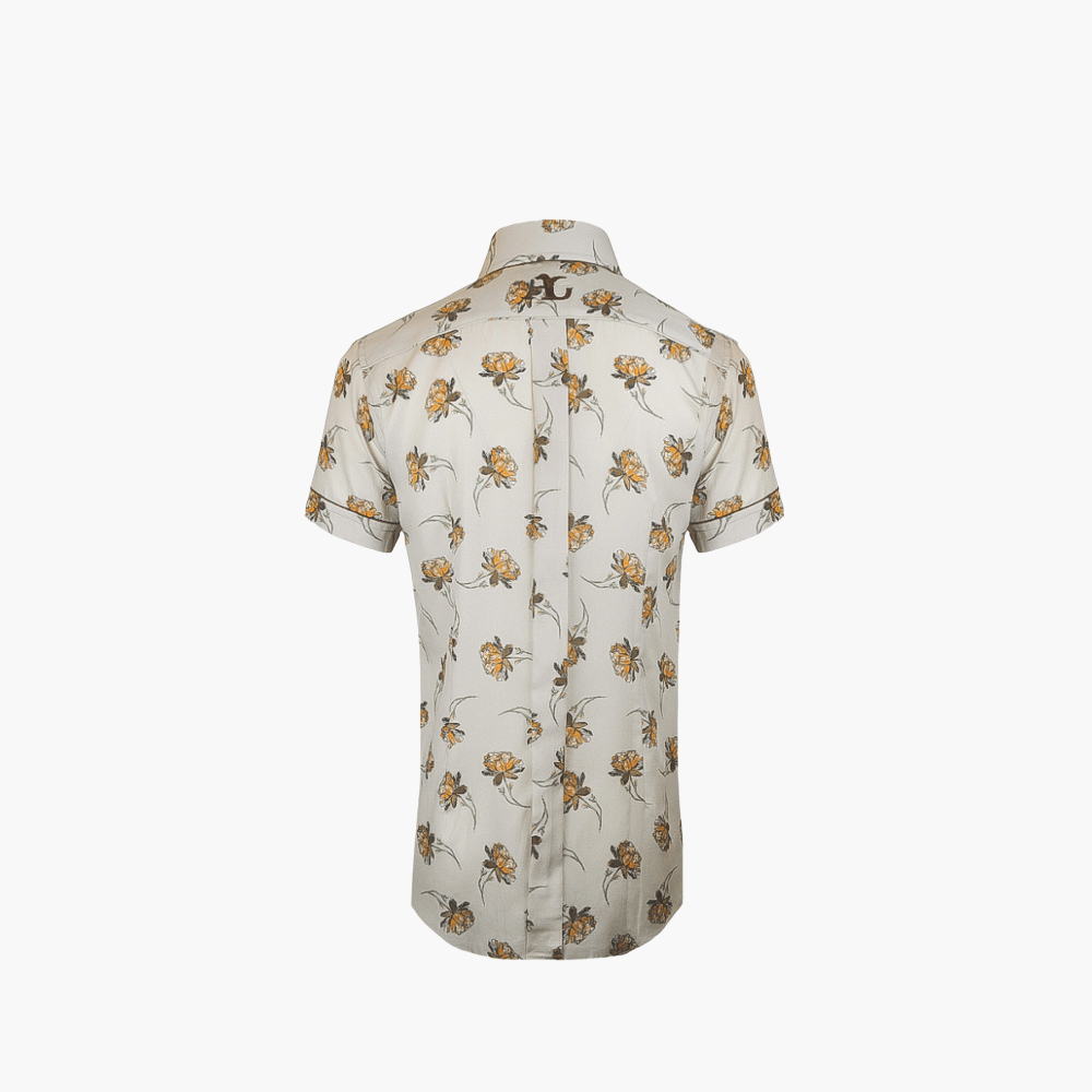 Brown Floral Short Sleeves Shirt - Angelo Galasso - Luxury Italian Menswear London
