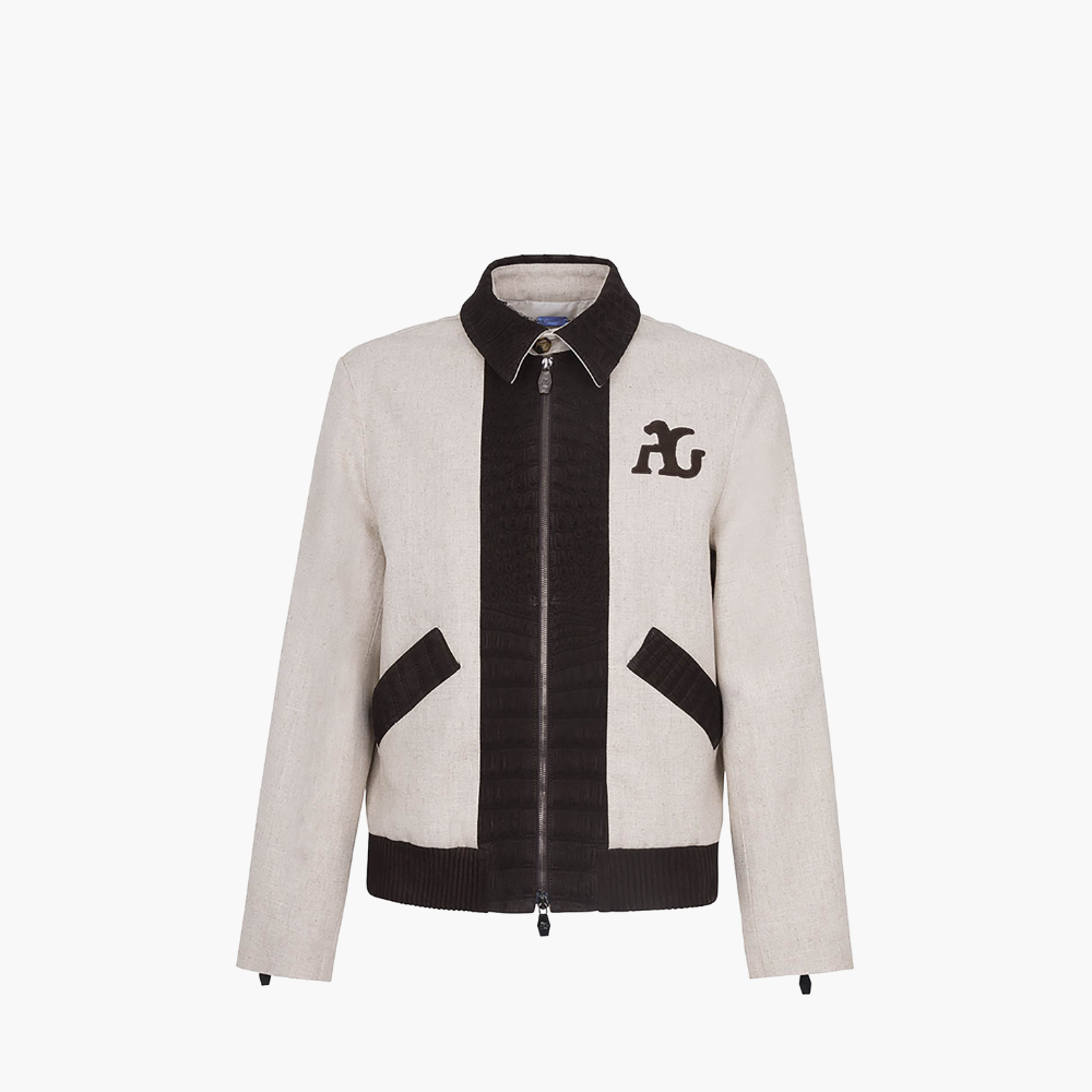 Beige Linen Jacket with Alligator Skin Inserts
