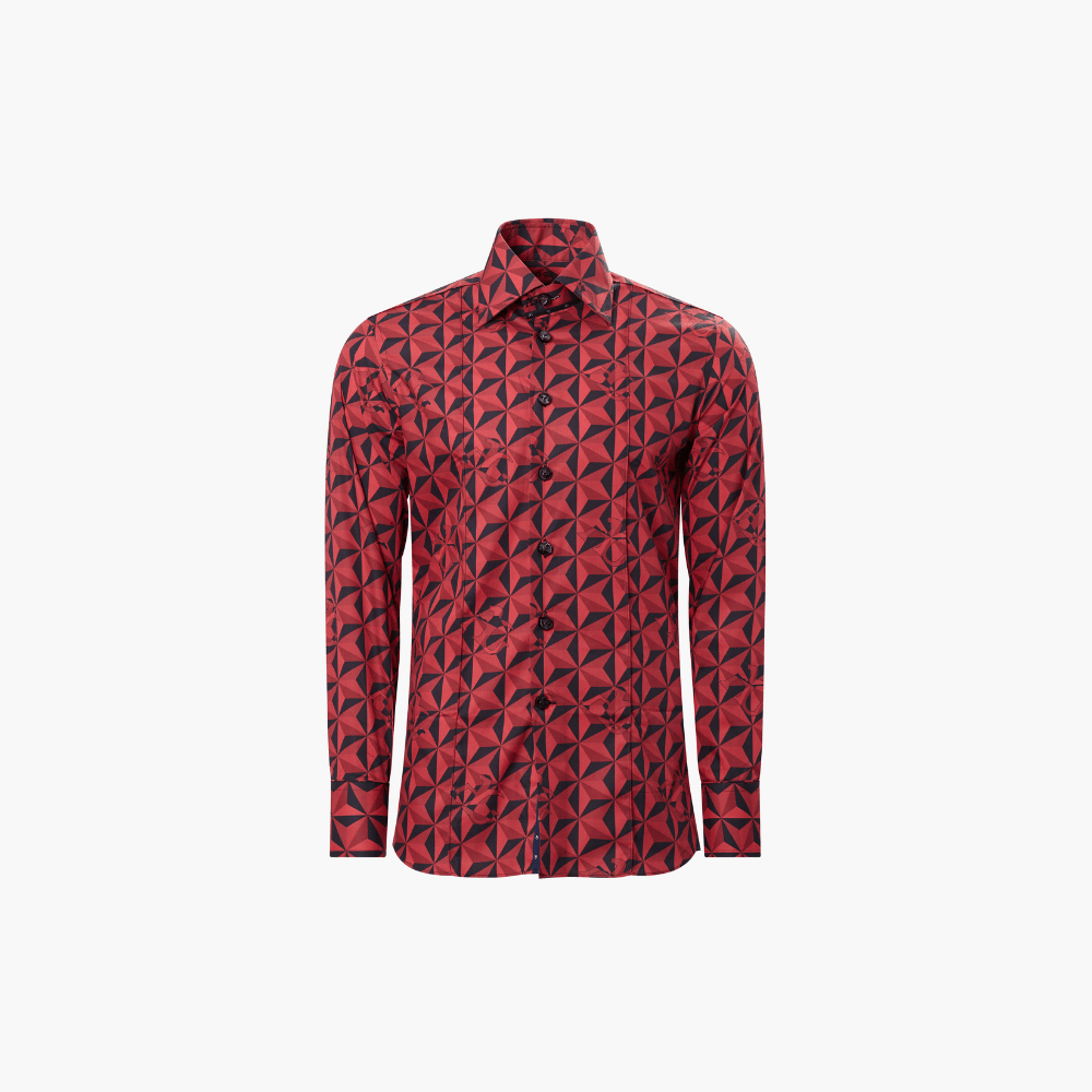 Red Geometric Print Corleone Shirt - Angelo Galasso - Luxury Italian Menswear London