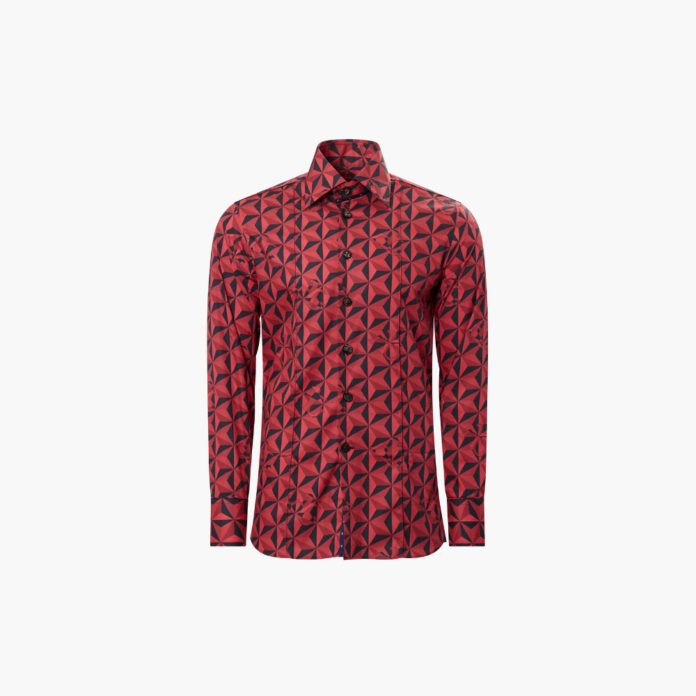 Red Geometric Print Corleone Shirt