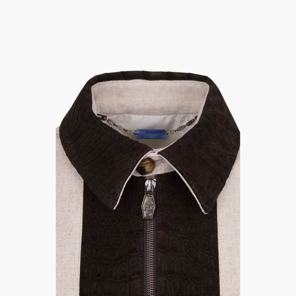 Beige Linen Jacket with Alligator Skin Inserts