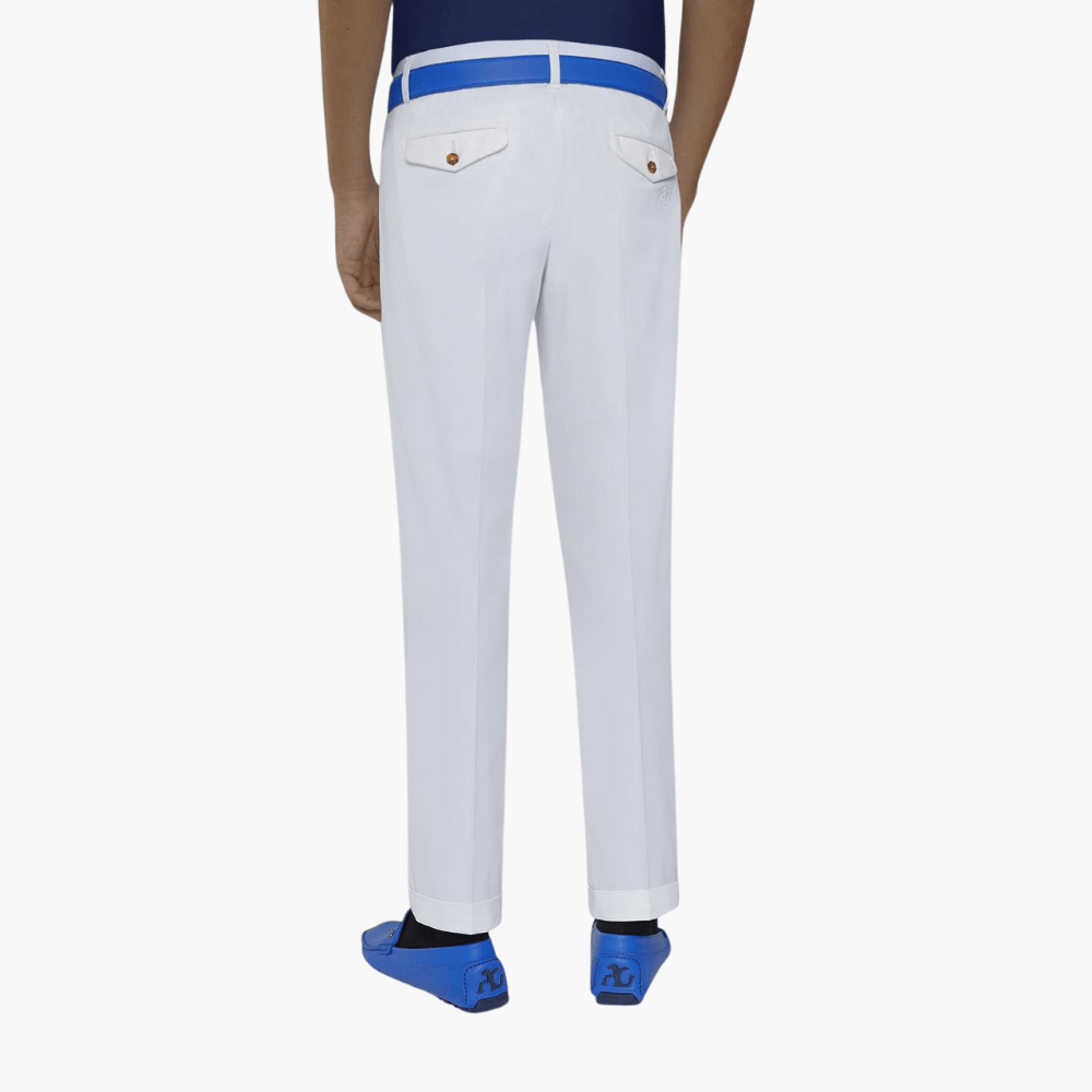 White Double Pleat Chinos - Angelo Galasso - Luxury Italian Menswear London