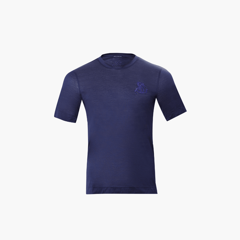 Navy & Navy Cotton AG Dragoon Logo T-Shirt - Angelo Galasso - Luxury Italian Menswear London