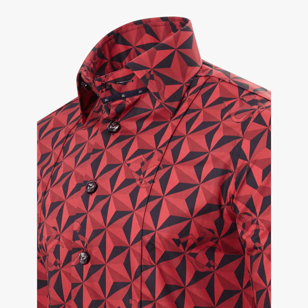 Red Geometric Print Corleone Shirt - Angelo Galasso - Luxury Italian Menswear London
