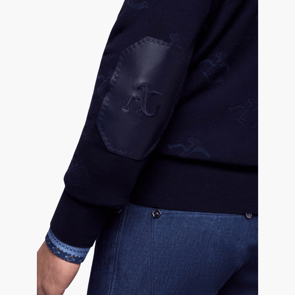 Blue Wool & Cashmere Monogram V-Neck - Angelo Galasso - Luxury Italian Menswear London