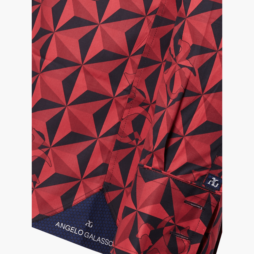 Red Geometric Print Corleone Shirt - Angelo Galasso - Luxury Italian Menswear London