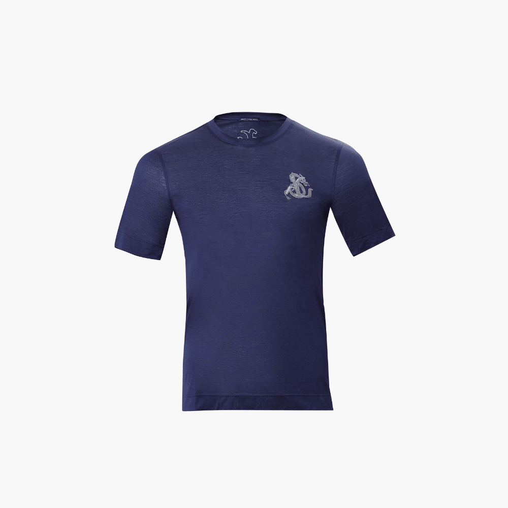 Navy & Platinum Cotton AG Dragoon Logo T-Shirt - Angelo Galasso - Luxury Italian Menswear London