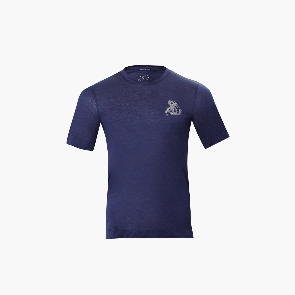 Navy & Platinum Cotton AG Dragoon Logo T-Shirt -
