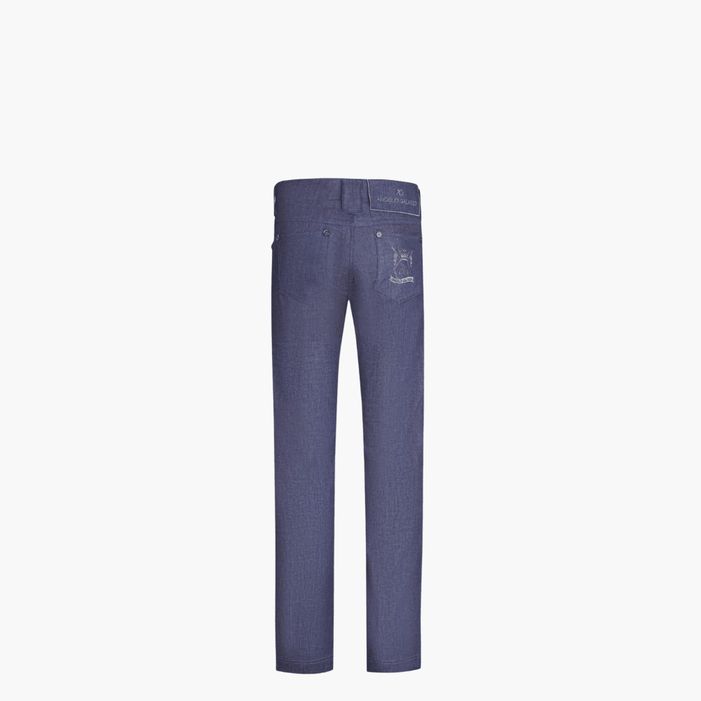 Blue & Silver Cotton Jeans with Hexagon Crest - Angelo Galasso - Luxury Italian Menswear London